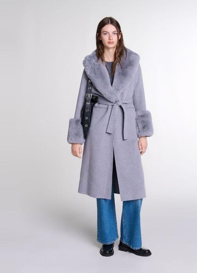 Manteau en laine gris avec des cheveux cheveux