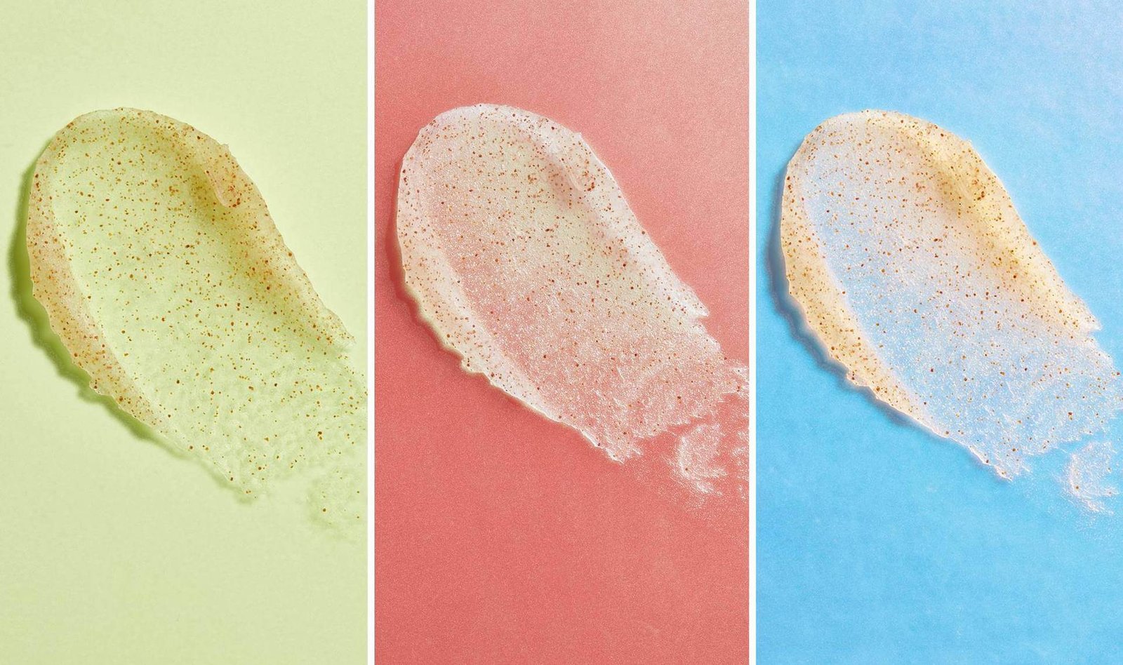 three sugar scrub swatches side by side