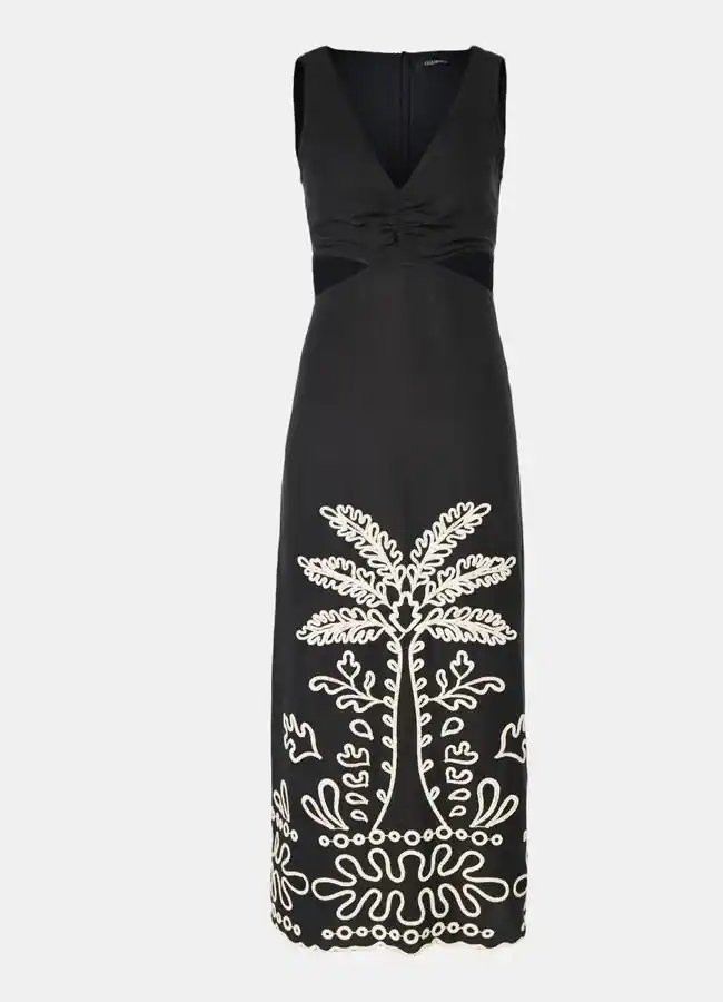 Robe midi noire avec broderie Tintoret, 99,95 euros.